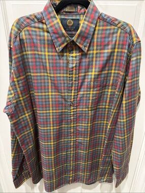 Viyella Men's Plaid Button-Down Shirt in Red, Yellow & Blue